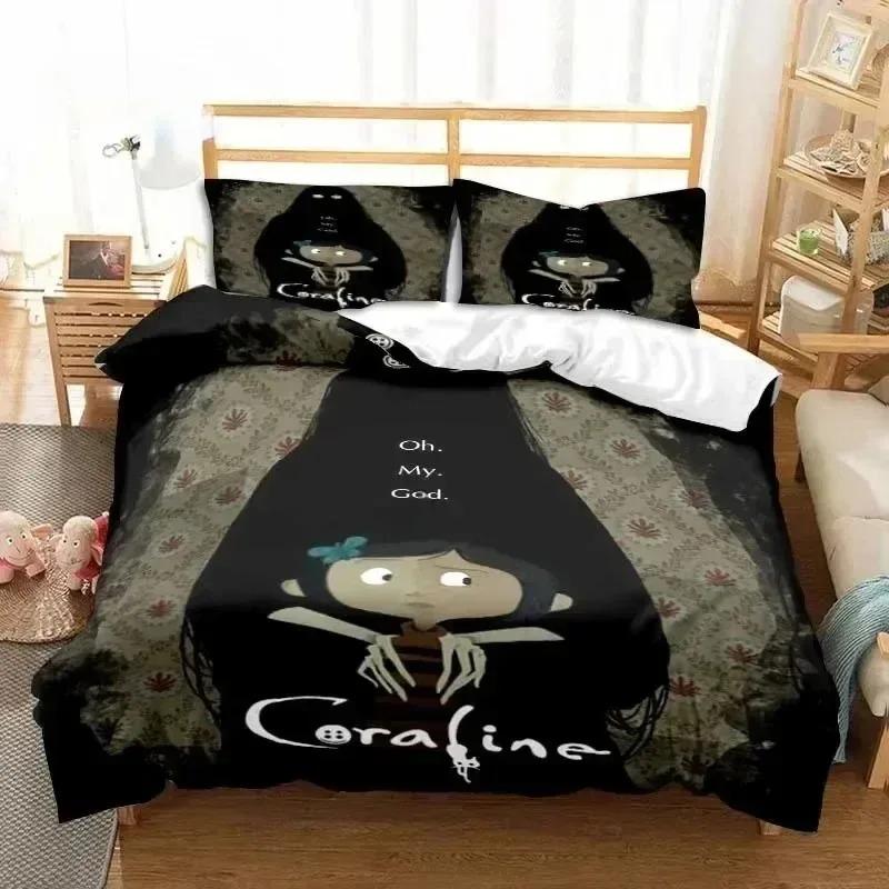 3D Cartoon C-Coraline-S Duvet Cover and Pillowcase, Bedding Set for Teenagers and Adults, Luxury Gift for Boys and Girls