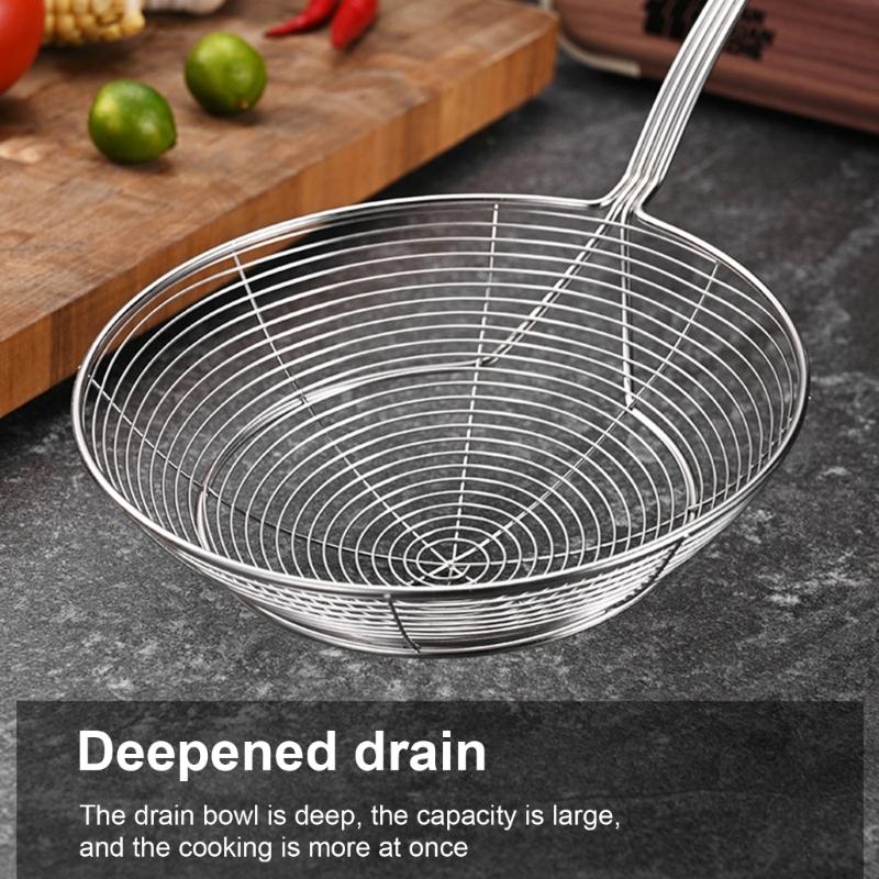 Stainless Steel Cooking Strainer with Wood Handle Heat Resistant Skimmer Ladle Cooking Utensils Home Deep Fry Ladle