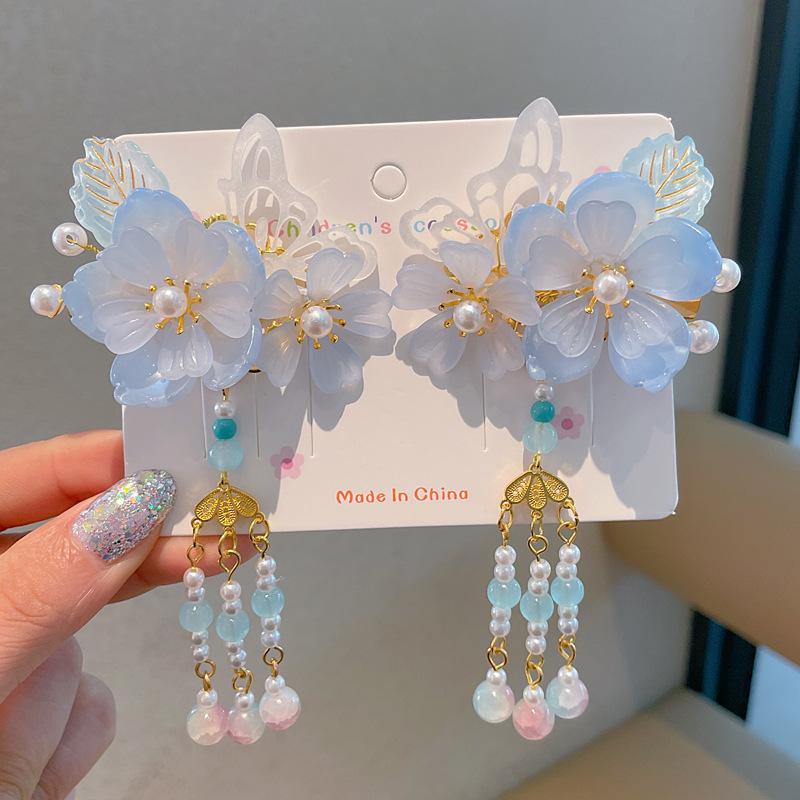 Chinese Style Hanfu Hairpin Set for Girls - Includes Hair Clips, Swaying Tassels, and Butterfly Accessories