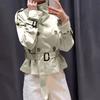 Women's Fashion Stand Collar Double-Breasted Waist-Defining Belted Short Trench Coat