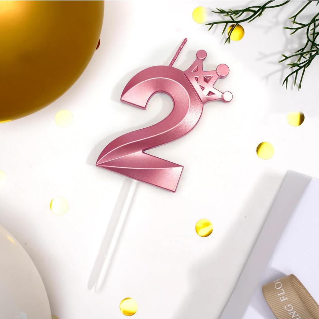 Number2 Birthday Candles 3D Diamond Shape Number Birthday Cake Candles for Birthday Party Wedding Decoration Reunions ThemeParty