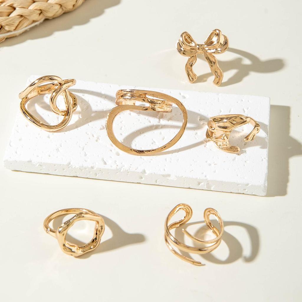 Fashion Creative Bow, Moon Geometry, Heavy Metal Ring, Personalized Irregular Six Piece Ring Set, Women's Jewelry Set