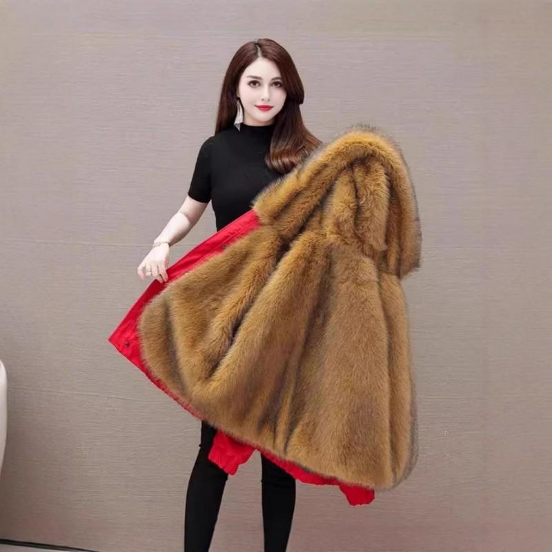 Womens Short False Fur Parka Hooded Outdoor Windbreaker Jacket 2026 Winter Street Style