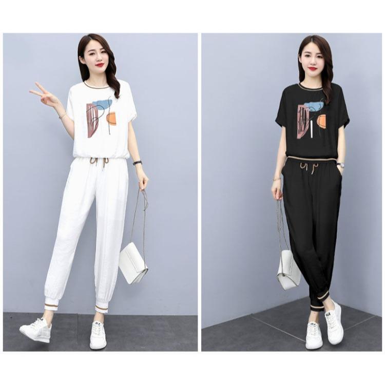 Moda Estiva Donna Tuta Sportiva in Seta Ghiaccio Ampia Giovanile Snellente Set Due Pezzi Abbigliamento Casual alla Moda