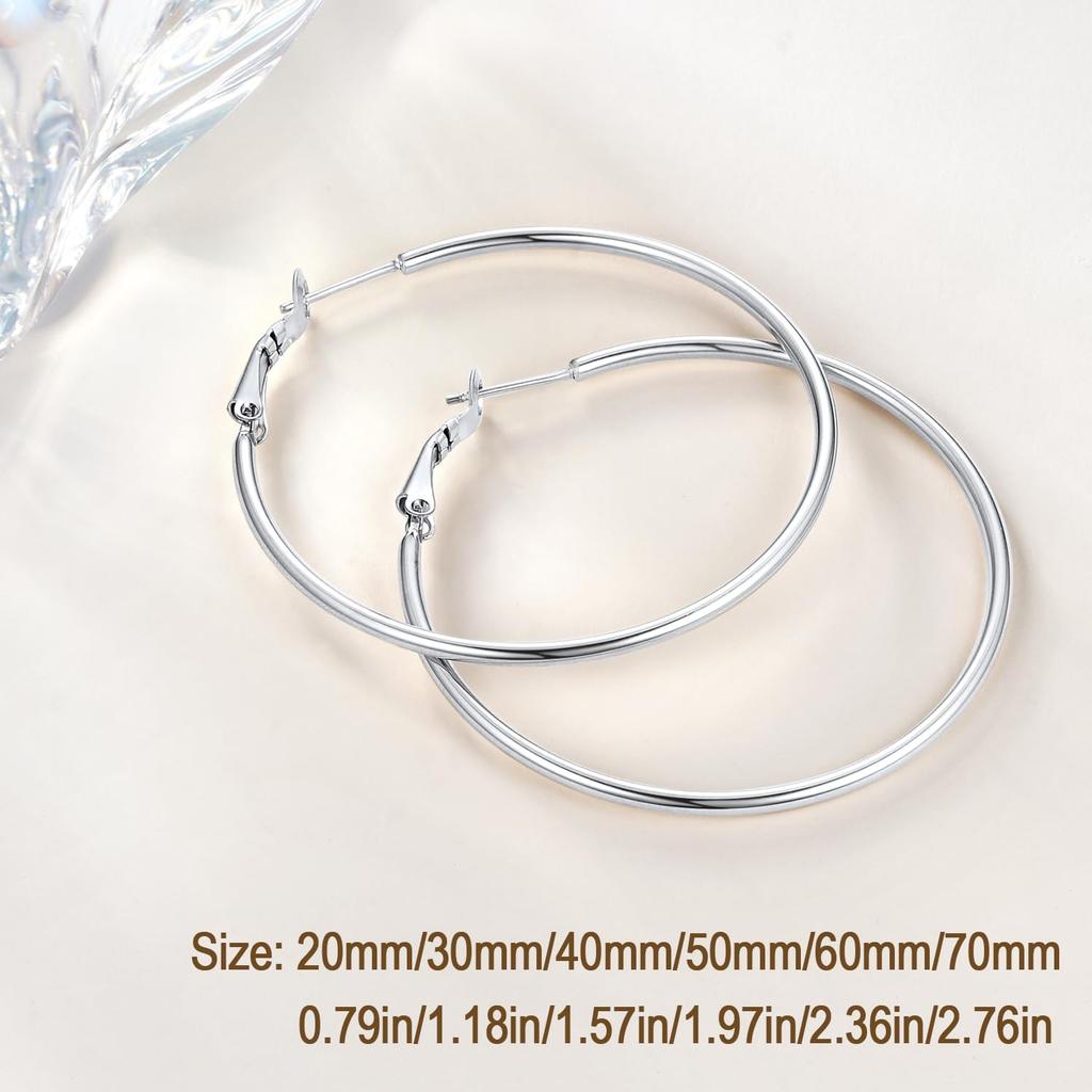 14K Gold Plated 925 Sterling Sliver Post Hoop Earrings, 2MM Thick Hoop earrings Lightweight Large Hoop Earrings for Women Trendy 20/30/40/50/60/70mm