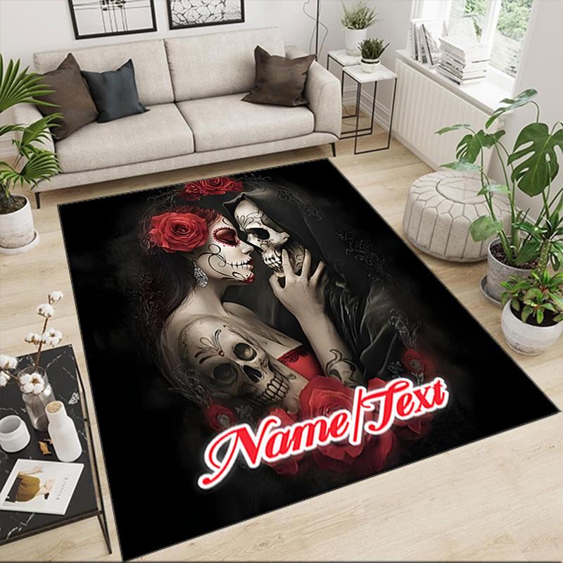 1PC Custom Name Day Dead Romance Theme Floor Mat Ideal for Living Room, Game Rooms, Office, Bedroom,Floor Mat Playful Design