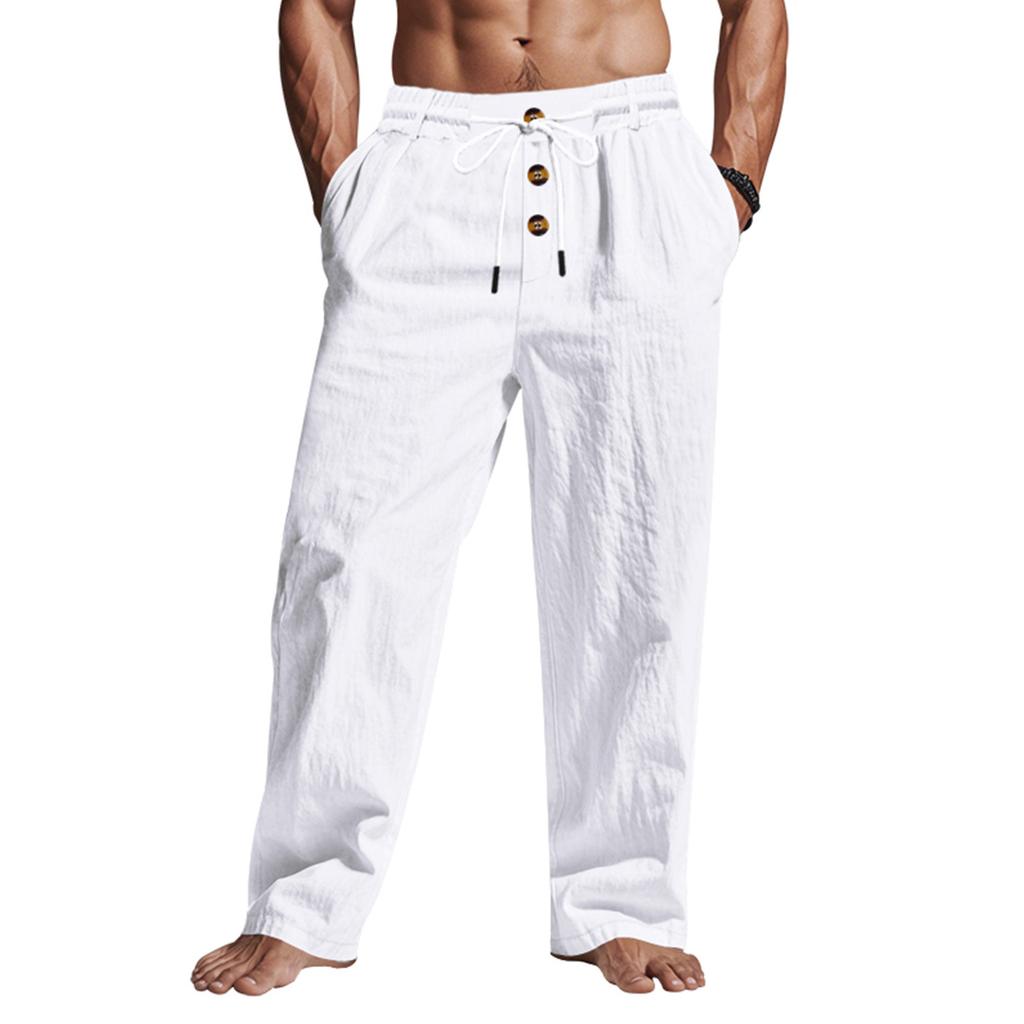 Men's Cotton-Linen Summer Straight-Leg -Color Casual Trousers