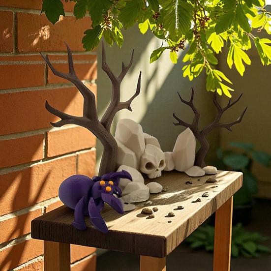 Halloween Decoration Spooky Spider Web Skull Tree Tabletop Centerpiece 3D Printed Graveyard