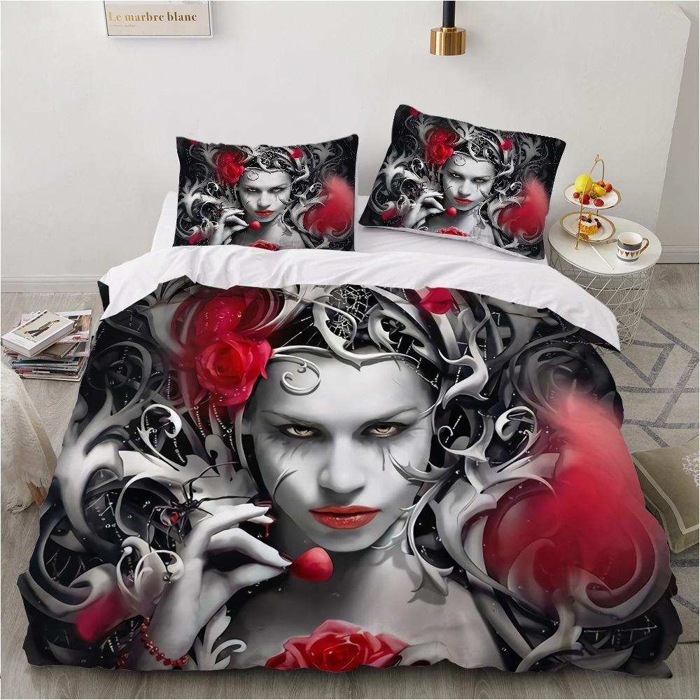 Bedding Set Digital Print Comfortable Duvet Cover for Home Bedroom Decoration, 1 Duvet Cover and 2pillowcase with Zippers