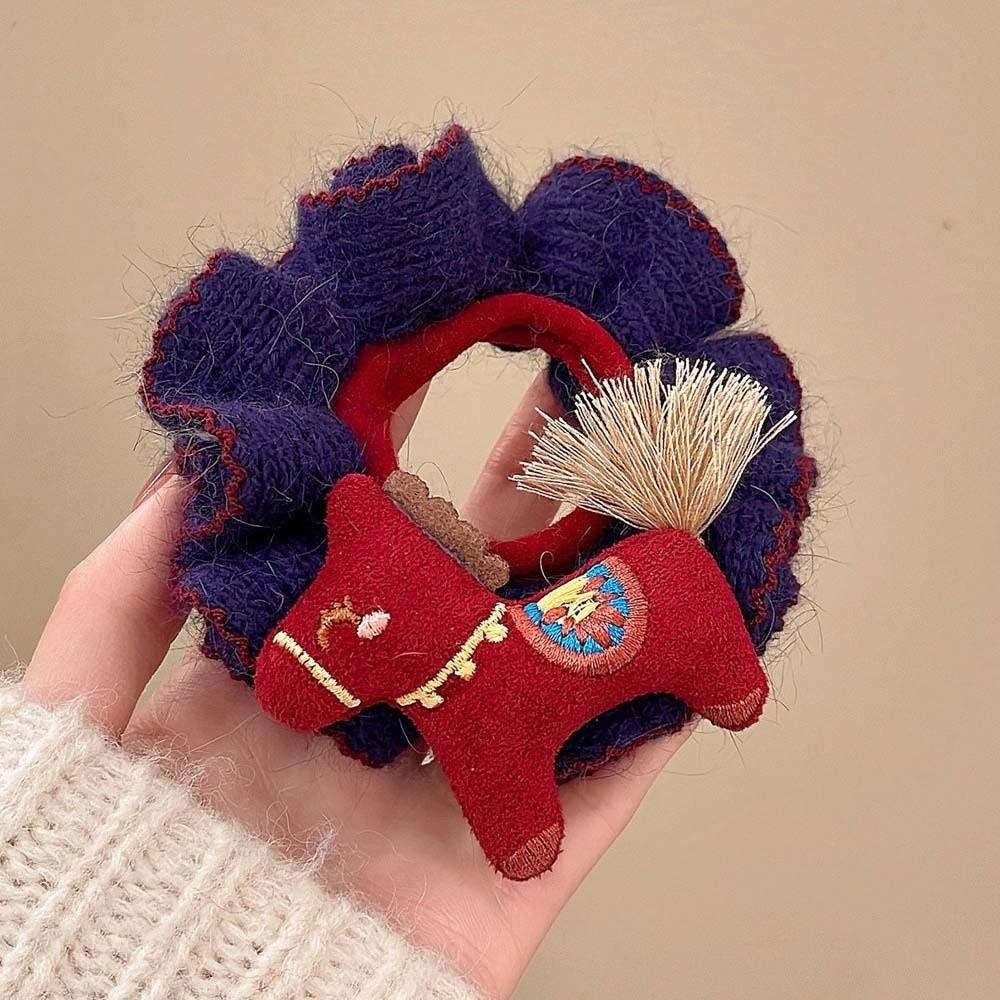 Эластичная вязаная резинка для волос Вышитая лошадь Скранчи Креативные резинки для пучка Путешествия Style 3