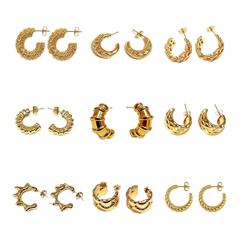 Chic C-Shaped Stainless Steel Hoop Earrings - European & American Style