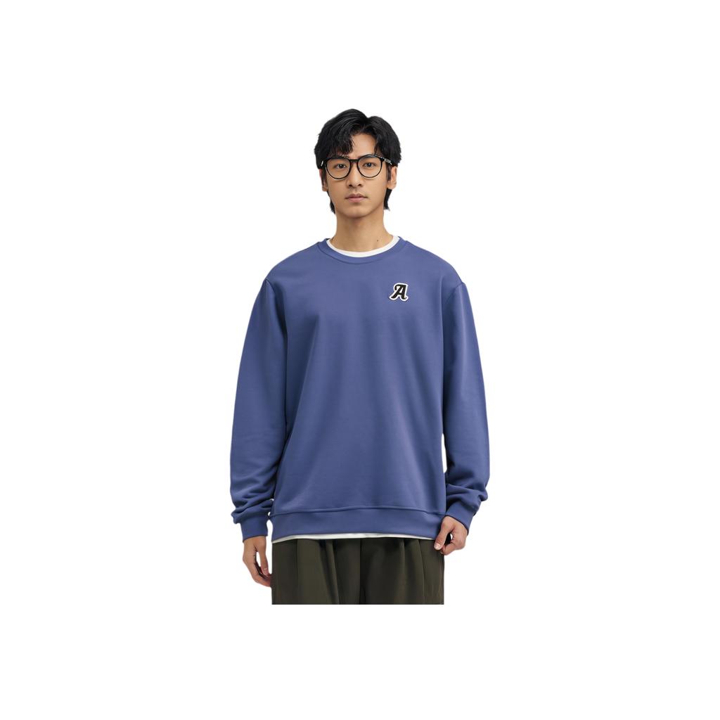 Anta Solid Color Logo Print Pullover Long Sleeve Sweatshirt Unisex Sweatshirt Blue 952238721-2
