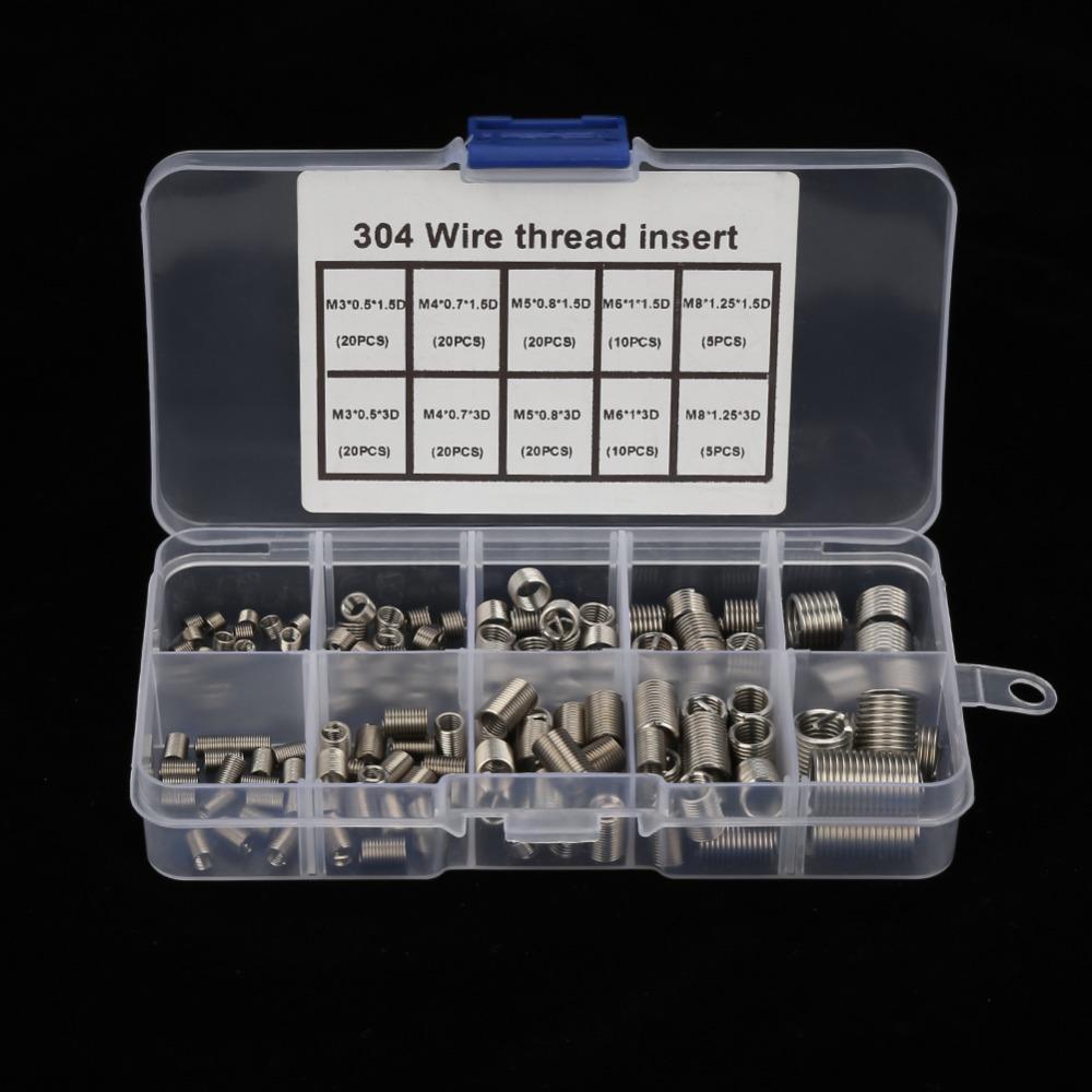 150 Pcs 304 Stainless Steel Thread Repair Insert Kit Coiled Wire Design M3, M4, M5, M6, M8 HeliCoil Type Insert Steel Sheath