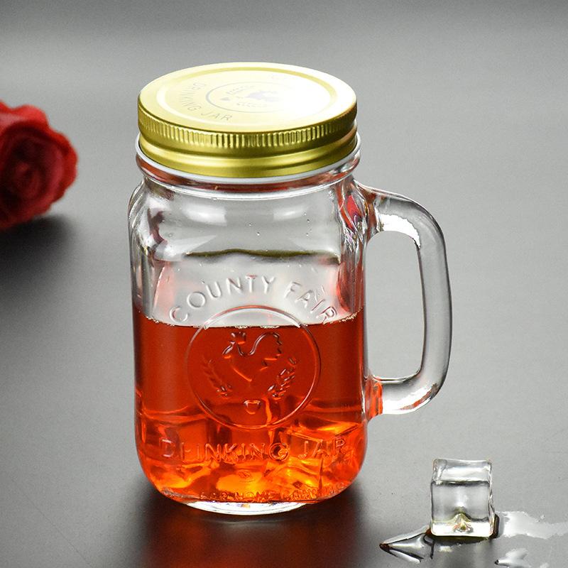 square 480ml 500ml 16oz mason glass mason mug mason drinking jar cup with handle no straw 401-500ml