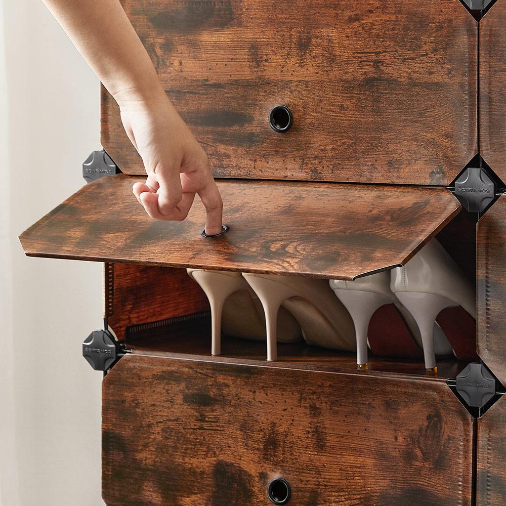 SONGMICS Interlocking Shoe Rack, Rectangular Storage Organiser, 10 Slot Modular DIY Storage Shelf Unit, 40 x 30 x 17 cm for Each Slot