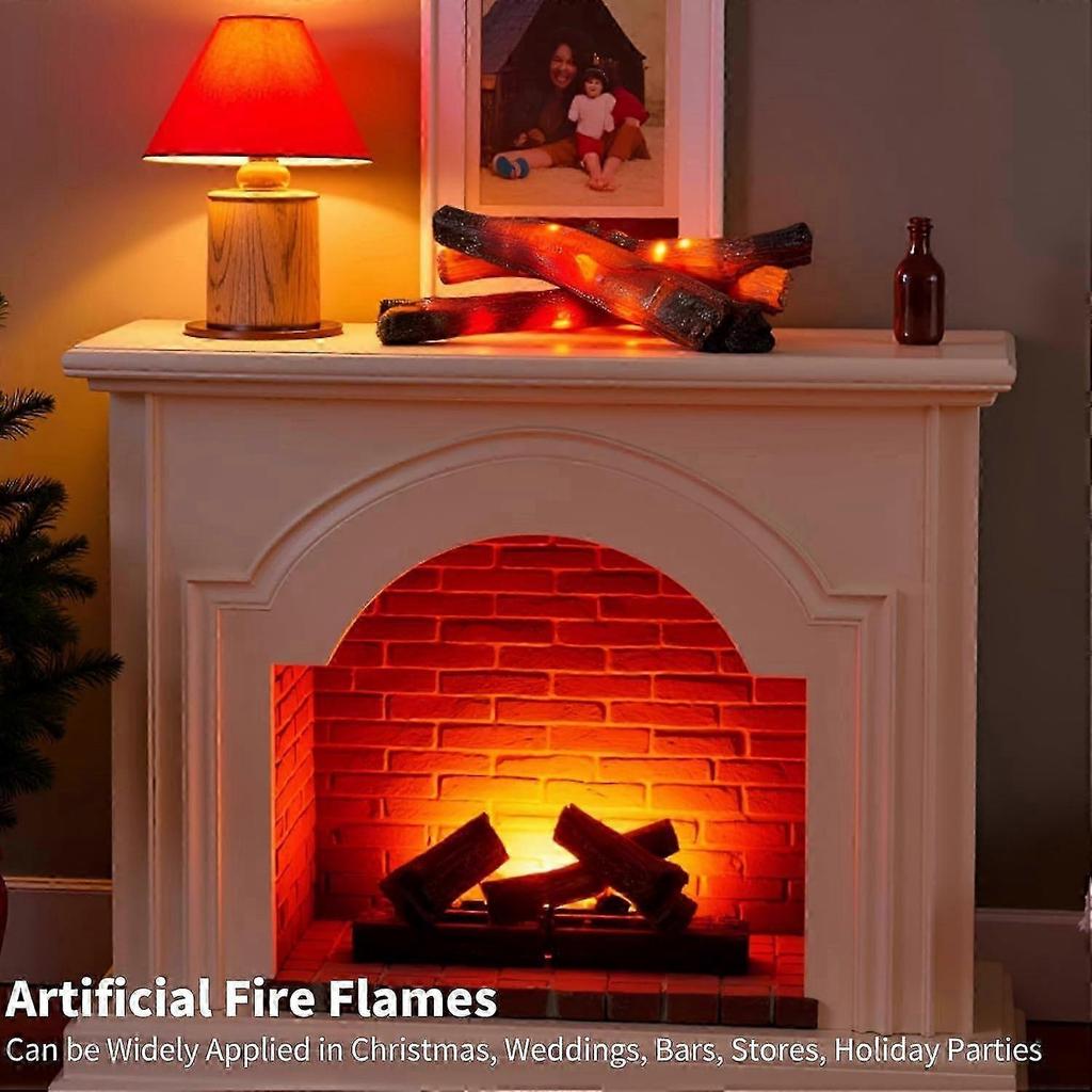 Electric Fireplace Logs with Realistic LED Flames, Flameless Plugin Heater for Home Christmas Decor 22cm