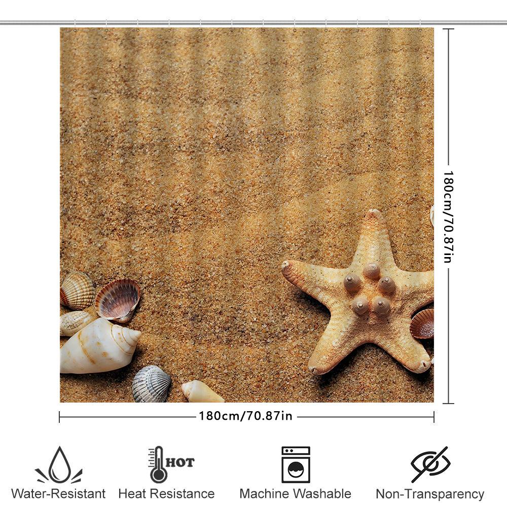 Beach Starfish Shell Bath Shower Curtain For Bathroom Decor Waterproof Printed Fabric 72 X 78