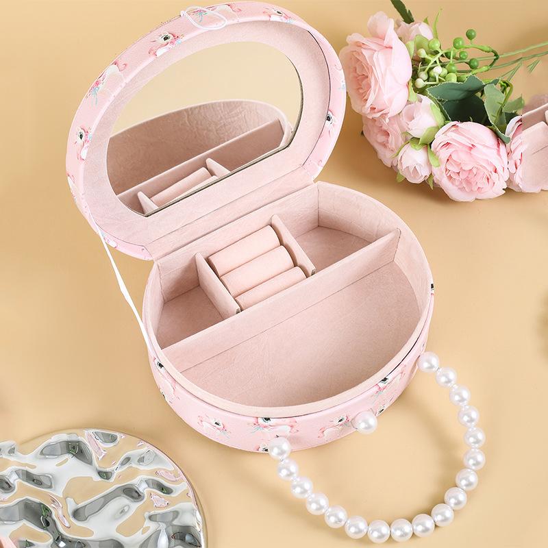 Cartoon Jewelry Organizer Travel Jewelry Case Boxes Earrings Necklace Ring Pearl Portable Handbag Jewelry Box Leather Storage