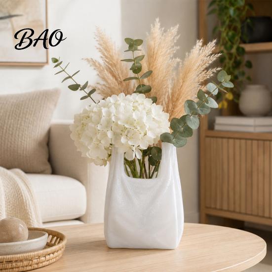 Artistic Ceramic Style Vase Handbag Shape Flower Vase, 3D Printed Desk White Modern Contemporary Living Room Decor Decorative Floral Container