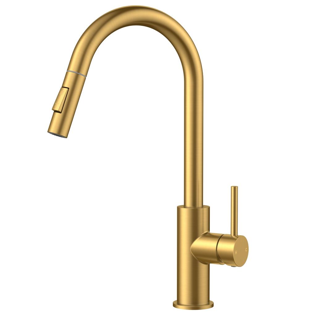 Brushed Nickel Kitchen Faucet with Pull Down Sprayer, Stainless Steel High Arc Gooseneck Modern Sink Faucet with Ceramic Cartridge, Single Handle