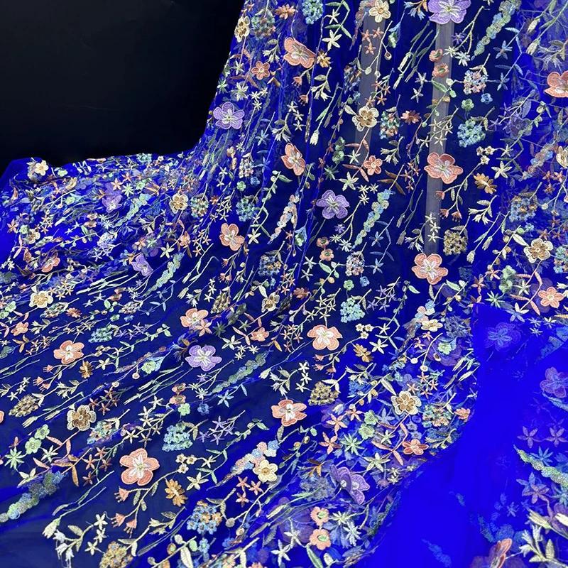 Color 3D Floral Embroidered Lace Tulle Mesh Fabric for Dress Diy Craft Wedding Dress Curtain Sewing Patchwork Clothing Material