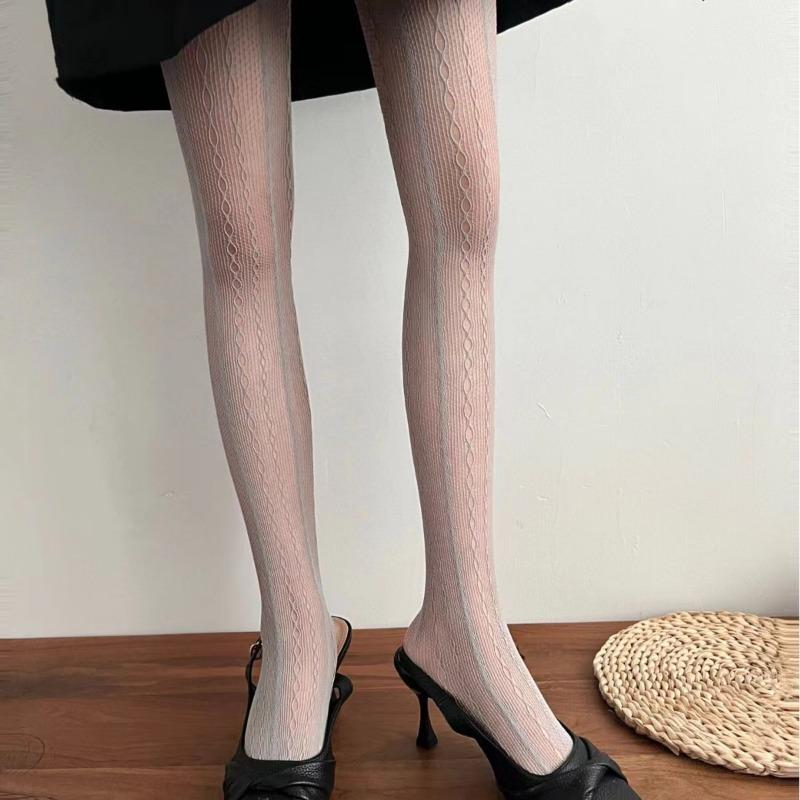 

Женские сексуальные кружевные сетчатые чулки Лолита, ажурные однотонные колготки JK в японском стиле с высокой талией, винтажные полосатые колготки с ромбами One Size серый