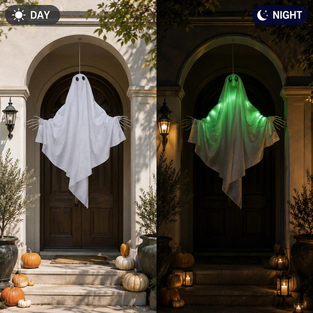 Halloween Hanging Decoration with Green Light and Moving Arms - Multi-Expression for Outdoor Yard and Amusement Decor