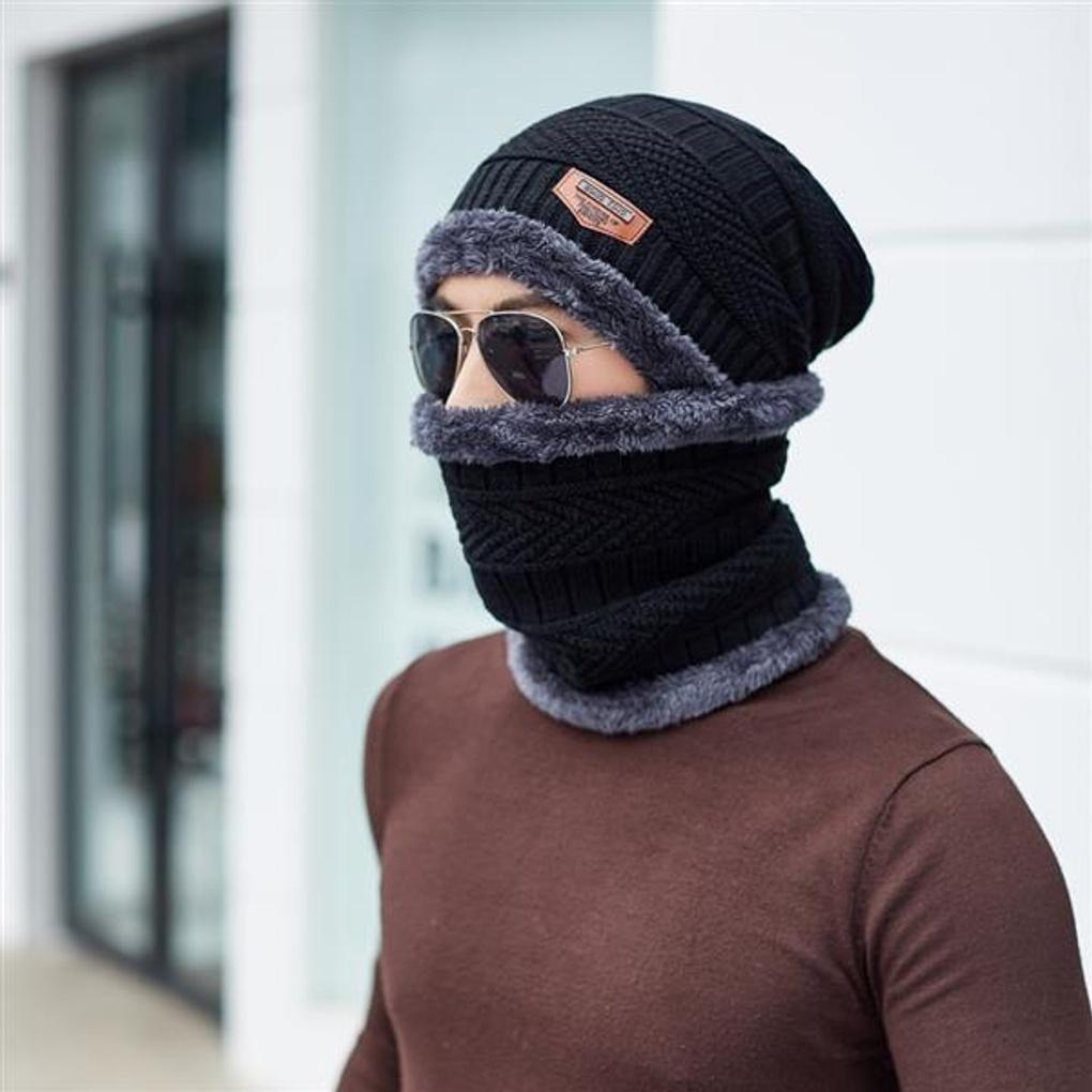 Neckwarmer Beanie Set (Black)/Fur Hat Beanie Winter Hat