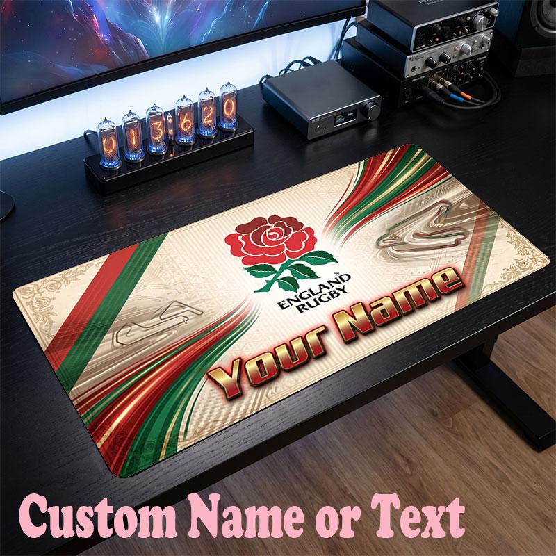 England Rugby Customized Name Text Mouse Pad, Large Desk Mouse Mat Personalized Home Office Present