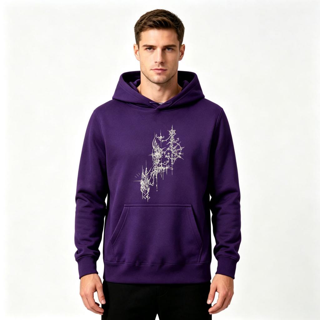 Men's Abstract Glowing Line Art Print Pullover Hoodie Casual Long Sleeve Hooded Sweatshirt