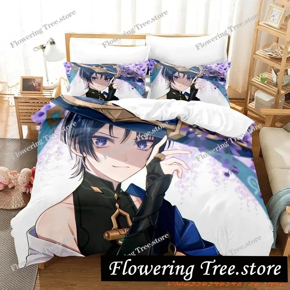 Game Genshin Impact Scaramouche Bedding Set Cartoon Anime Set Adult Kid Bedroom Duvetcover Sets 3D Kawaii