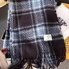 Haze Blue Checkered Scarf Korean Style High End Versatile Student Long Style Couple Warm Shawl and Scarf
