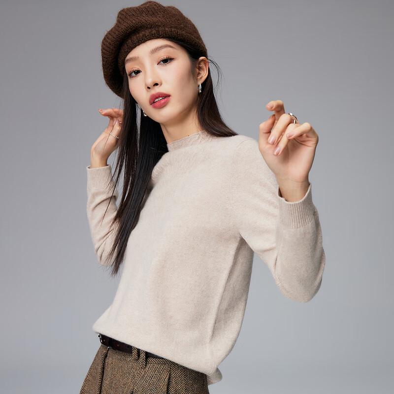 Women's Cable Knit Pure Cashmere Semi-High Collar Sweater