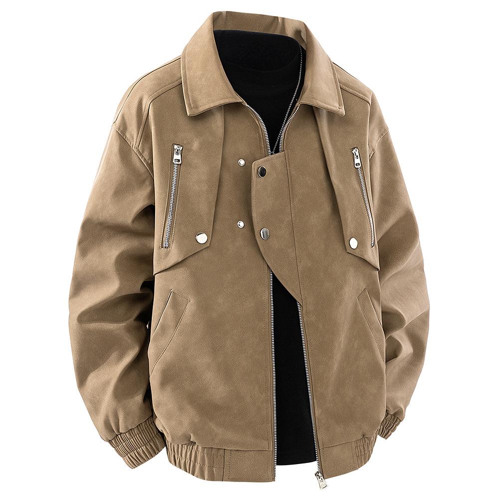 

Men s Lapel Leather Jacket Men s Spring and Autumn American Trendy Versatile Zipper Pu Leather Jacket Jacket 3XL
