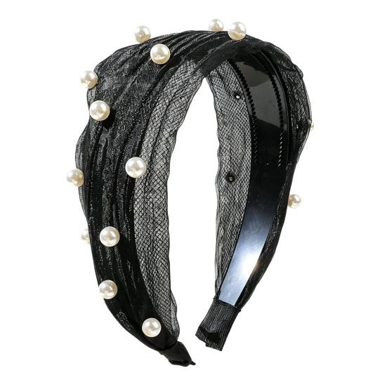 huaqianguhh Wide Edges Hair Hoop, Breathable Mesh Headband with Imitation Pearls Decor, Anti-Slip Hemming Face Shaping Accessory