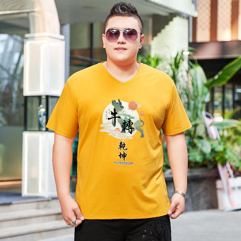 

Мужская свободная футболка больших размеров с короткими рукавами больших размеров Fat Man Очень большая верхняя футболка с половиной рукавов Fat Man Нижняя рубашка 7XL 7XL жёлтый