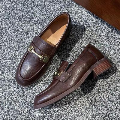 Mocassins à pédales à semelles épaisses pour personne paresseuse pour femmes, rétro, à talons épais, boucle en métal, confortables, polyvalents, à décolleté profond, chaussures simples