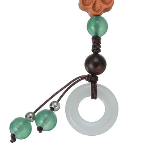Flower Mobile Phone Charm Braided Cell Phone Strap with Wooden Flower Charm And Faux Jade Ring Chinese Style Phone Lanyard