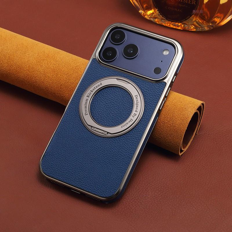Phone Case With Rotating Stand Magnetic IPhone 17 Pro Max 16 15 14 13 Shockproof Leather Cover