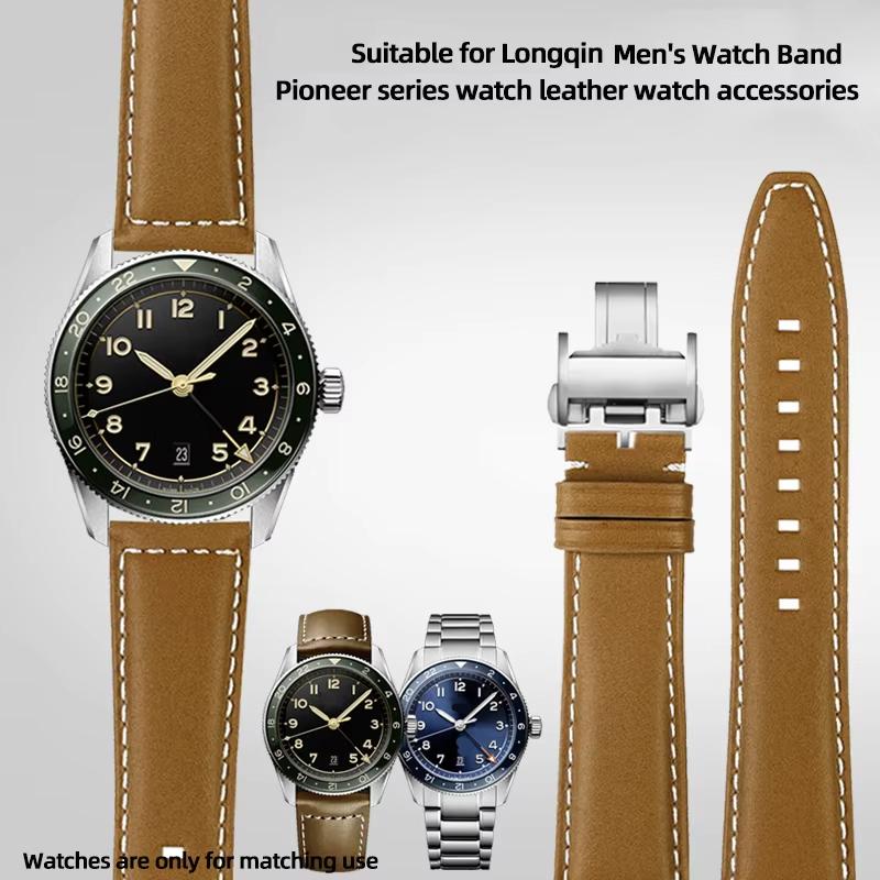 Leather Strap 21/22mm for Longines SPIRIT Rolex Black/Green Water Ghost Omega SEAMASTER 300 High-end Italian Cold Watch Strap