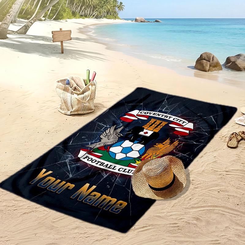Coventry City FC Personalized Printed Beach Towel Soccer Logo Support Custom Name Text Absorbent Towel For Sport Travel Special Gift