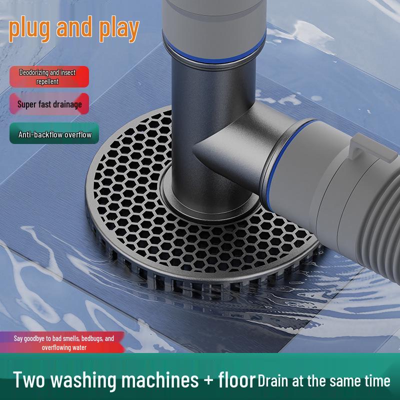 Anti-Odor Overflow Washer/Dryer Drain Connector with Three-Way Cover