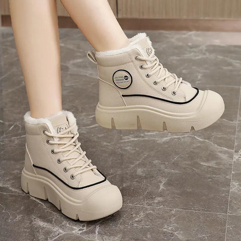 Fashion Winter Women's Shoes New High Top Casual Sneaker Platform Height Increasing Shoes for Women Plush Warm Cotton Shoe Zapatos Mujer
