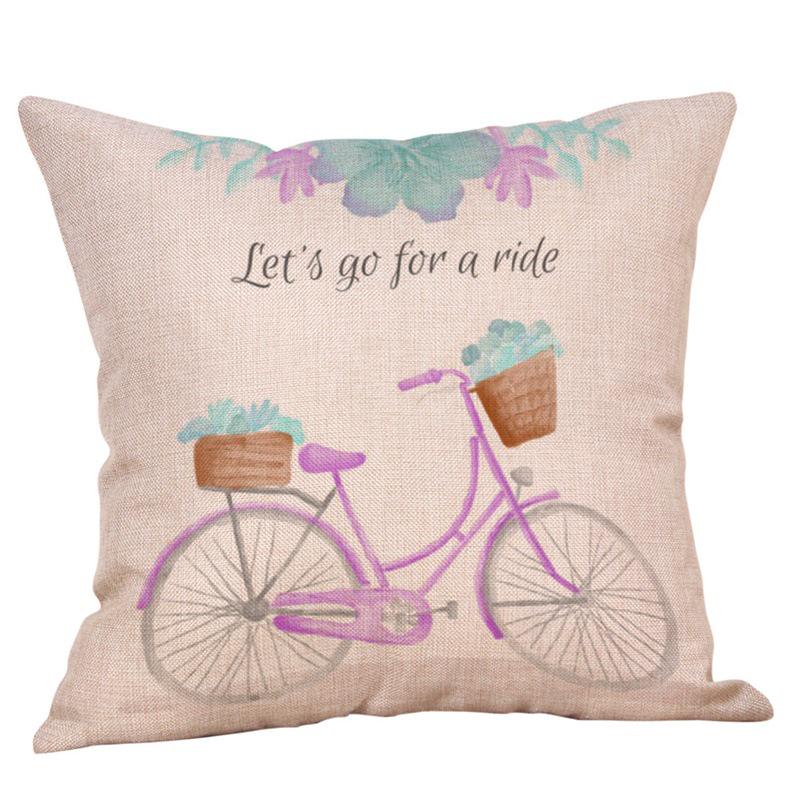 Bicycle Pattern Digital Print Pillowcase Linen Throw Cushion Cover