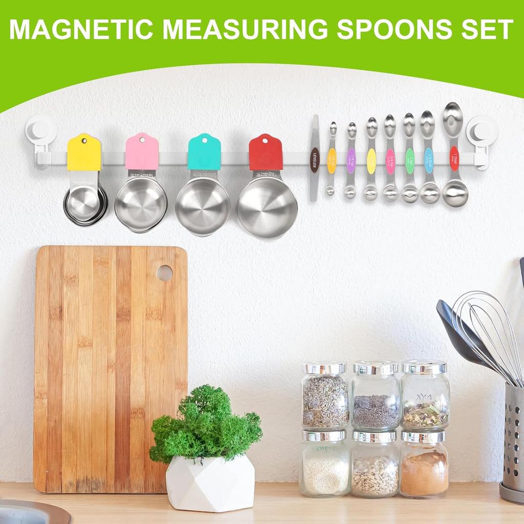 Magnetic Measuring Cups and Spoons Set, Stainless Steel 16 Piece Set, Kitchen Gadgets for Cooking & Baking, Including 8 Measuring Cups + 7 Double