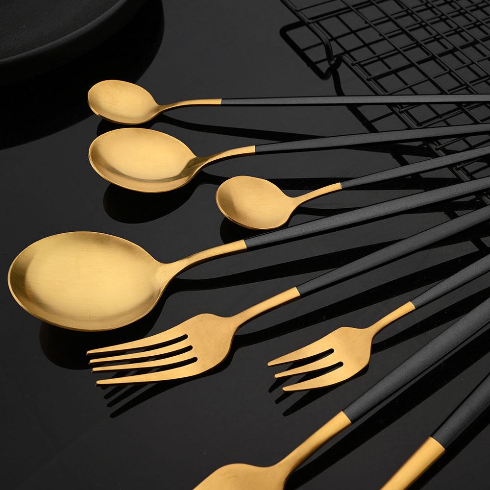 Tableware Stainless Steel Black Gold Flatware Cutlery Set Dinnerware Dinner Knife Coffee Spoon Fork Salad Fork Spoon Silverware