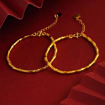 Brass-Plated Sand Gold Bamboo Beaded Bracelet: Elegant Women's Jewelry