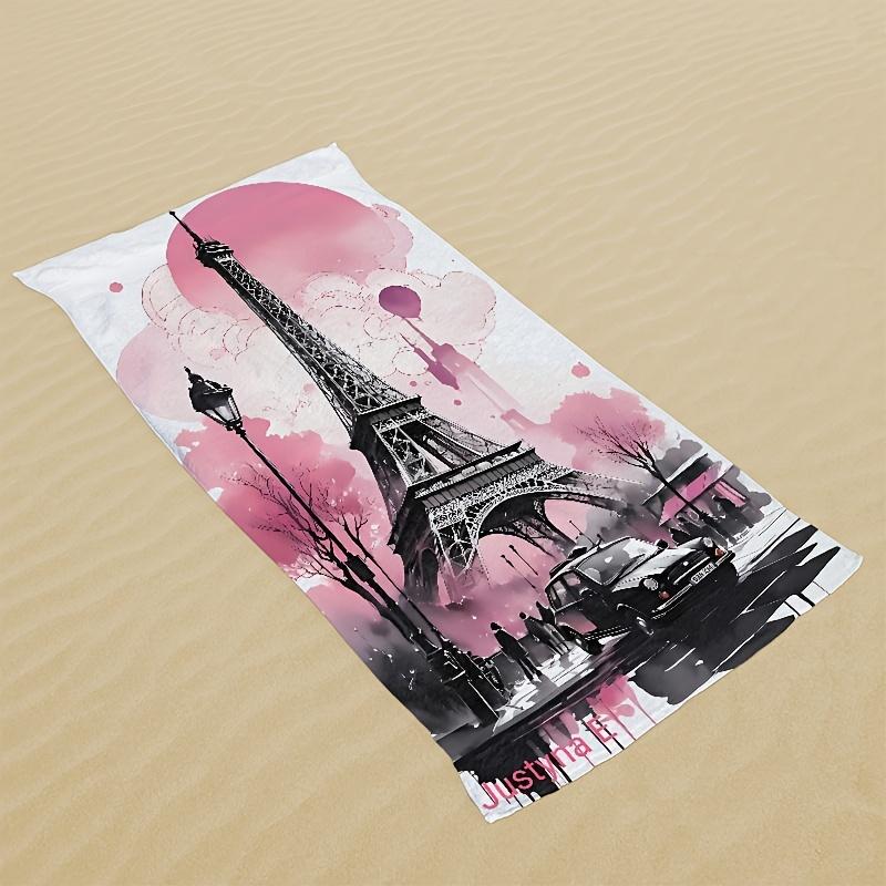 1PC Eiffel Tower Pattern Beach Towel Vintage Microfiber For Seaside Pool Camping Travel Yoga Fitness