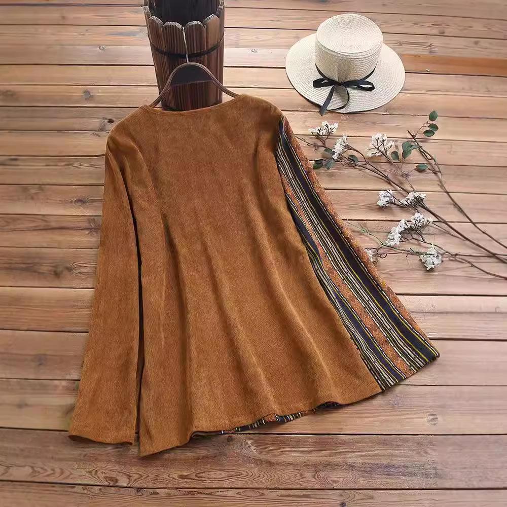 Women's Tops Plus Size Vintage Round Neck Loose Temperament Long Sleeve Top