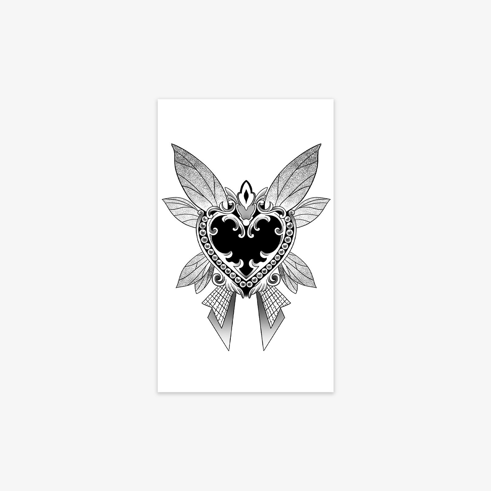 

Black And Gray Love Wing Thigh Tattoo Sticker, Waterproof And Long-Lasting, Women S High-End Simulation Tattoo 9*15